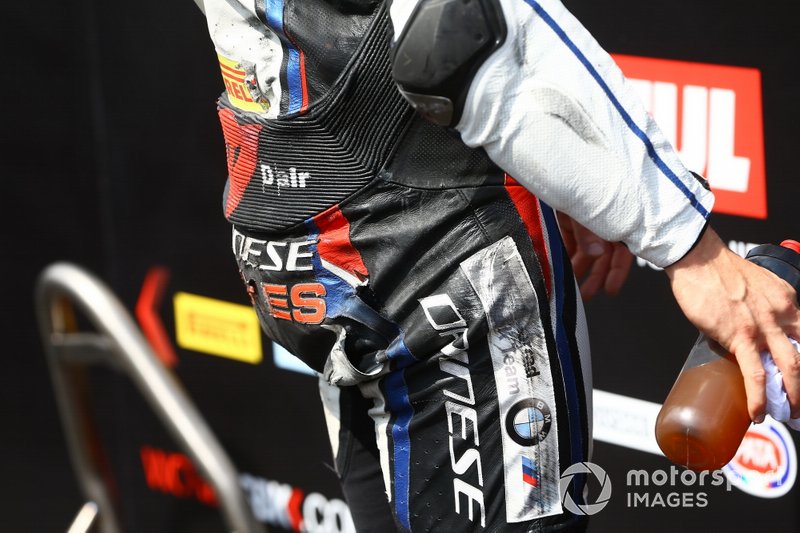 Tom Sykes, BMW Motorrad WorldSBK Team ripped leathers