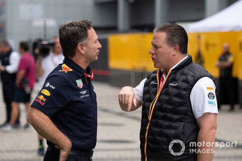 Christian Horner, Team Principal, Red Bull Racing, and Zak Brown, Executive Director, McLaren