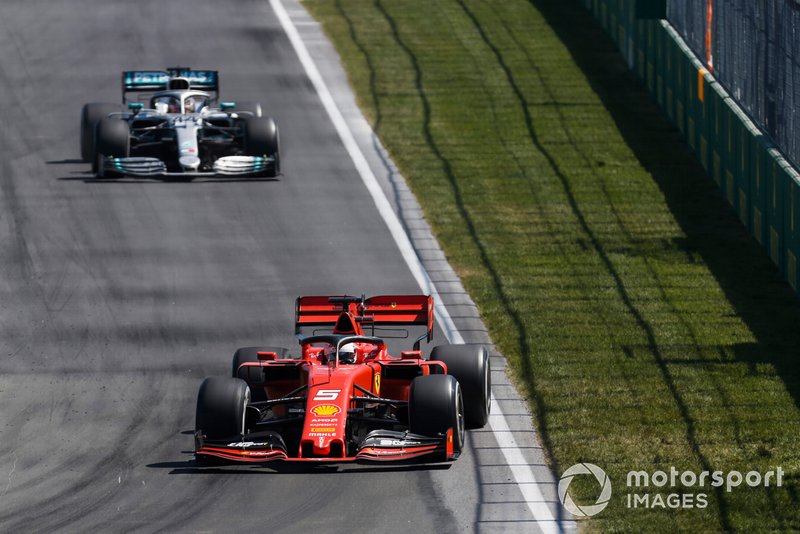 Charles Leclerc, Ferrari SF90, leads Lewis Hamilton, Mercedes AMG F1 W10