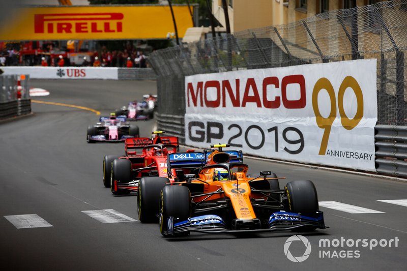 Lando Norris, McLaren MCL34, Charles Leclerc, Ferrari SF90, Lance Stroll, Racing Point RP19