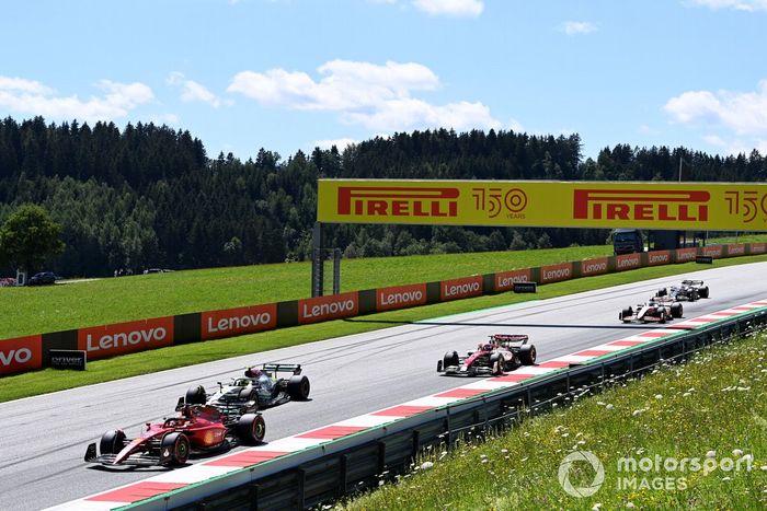 Charles Leclerc, Ferrari F1-75, Lewis Hamilton, Mercedes W13, Valtteri Bottas, Alfa Romeo C42, Mick Schumacher, Haas VF-22, Yuki Tsunoda, AlphaTauri AT03