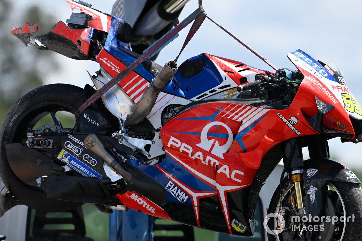 Moto dañada de Tito Rabat, Pramac Racing