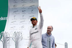 Race winner Lewis Hamilton, Mercedes AMG F1 celebrates on the podium