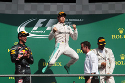 The podium (L to R): Daniel Ricciardo, Red Bull Racing, second; Nico Rosberg, Mercedes AMG F1, race