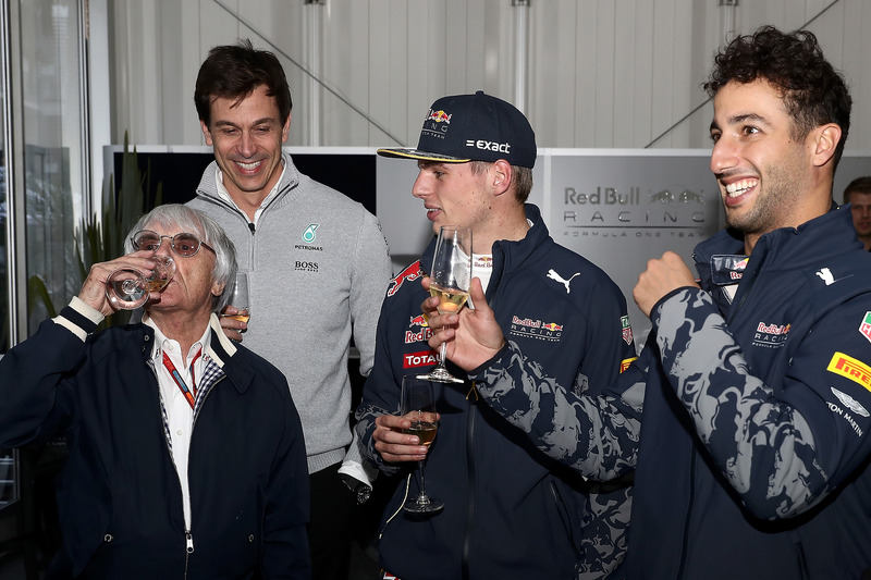 F1 supremo Bernie Ecclestone at his birthday celebrations with Max Verstappen, Red Bull Racing, Dani