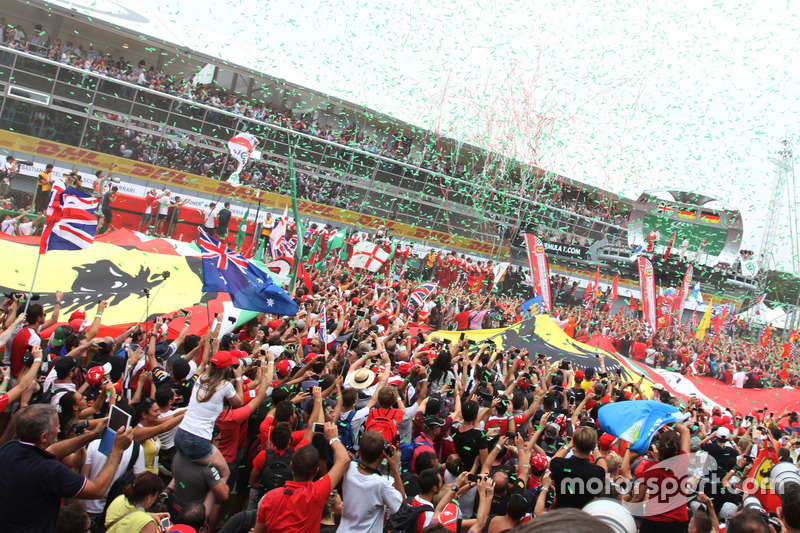 Fans at the podium