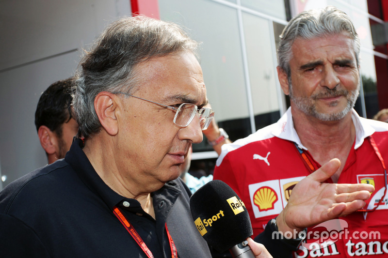 (L to R): Sergio Marchionne, Ferrari President and CEO of Fiat Chrysler Automobiles with Maurizio Arrivabene, Ferrari Team Principal