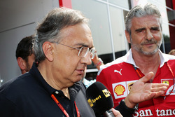 (L to R): Sergio Marchionne, Ferrari President and CEO of Fiat Chrysler Automobiles with Maurizio Arrivabene, Ferrari Team Principal