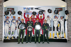 Class podium: DP winners Johannes van Overbeek, Scott Sharp, Ed Brown, Pipo Derani, ESM Racing, PC winners Jon Bennett, Colin Braun, Mark Wilkins, CORE autosport, GTLM winners Oliver Gavin, Tommy Milner, Marcel Fässler, Corvette Racing, GTD winners Christina Nielsen, Alessandro Balzan, Jeff Segal, Scuderia Corsa