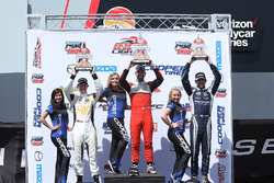 Podium: race winner Felix Serralles, Carlin, second place, Scott Hargrove, Team Pelfrey, third place Kyle Kaiser, Juncos Racing