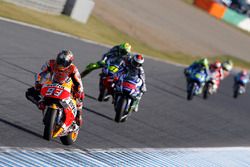 Marc Marquez, Repsol Honda Team; Jorge Lorenzo, Yamaha Factory Racing; Valentino Rossi, Yamaha Facto