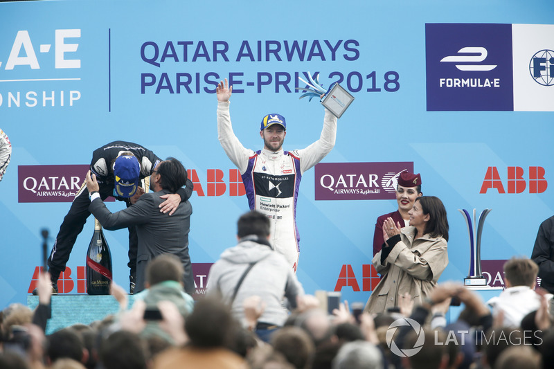 Sam Bird, DS Virgin Racing, finishes 3rd with Lucas di Grassi, Audi Sport ABT Schaeffler, finishing 2nd, Jean-Eric Vergne, Techeetah winning the Paris ePrix