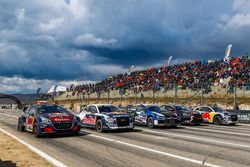 Start action, Sébastien Loeb, Team Peugeot Total, Mattias Ekström, EKS Audi Sport, Johan Kristoffersson, PSRX Volkswagen Sweden, Guerlain Chicherit, GC Competition