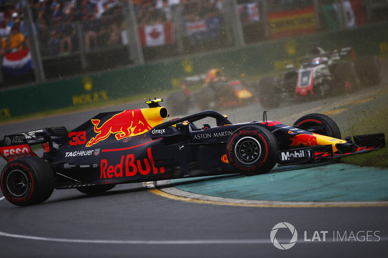Разворот: Макс Ферстаппен, Red Bull Racing RB14, Ромен Грожан, Haas F1 Team VF-18