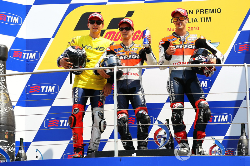 Podio: 1º Dani Pedrosa, 2º Jorge Lorenzo, 3º Andrea Dovizioso
