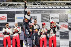Podium: winners Sébastien Ogier, Julien Ingrassia, M-Sport Ford, second place Ott Tanak, Martin Järveoja, Toyota Gazoo Racing, third place, Jari-Matti Latvala, Miikka Anttila, Toyota Gazoo Racing