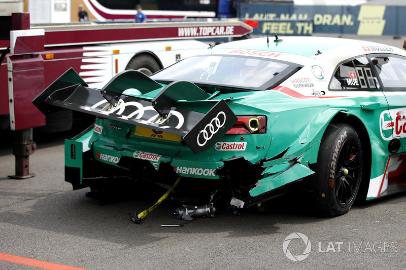 The car of Nico Müller, Audi Sport Team Abt Sportsline, Audi RS 5 DTM after the crash