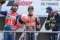 Race winner Marc Marquez, Repsol Honda Team, second place Danilo Petrucci, Pramac Racing, third place Valentino Rossi, Yamaha Factory Racing