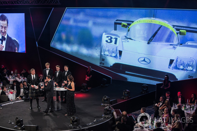 WEC Champions Brendon Hartley, Timo Bernhard and Earl Bamber present the John Bolster award to Pierr