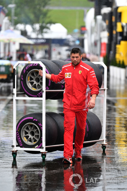 Ferrari mechanic and Pirelli tyres