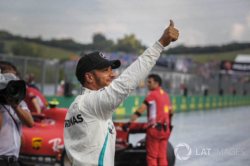 Pole sitter Lewis Hamilton, Mercedes-AMG F1 celebrates in parc ferme