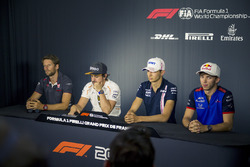 (L to R): Romain Grosjean, Haas F1, Fernando Alonso, McLaren, Esteban Ocon, Force India F1 amd Pierre Gasly, Scuderia Toro Rosso in the Press Conference