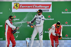 Mark Fuller, Scuderia Corsa - Ferrari Westlake, Michael Fassbender, Ferrari North America and James Weiland, Boardwalk Ferrari celebrate on the podium
