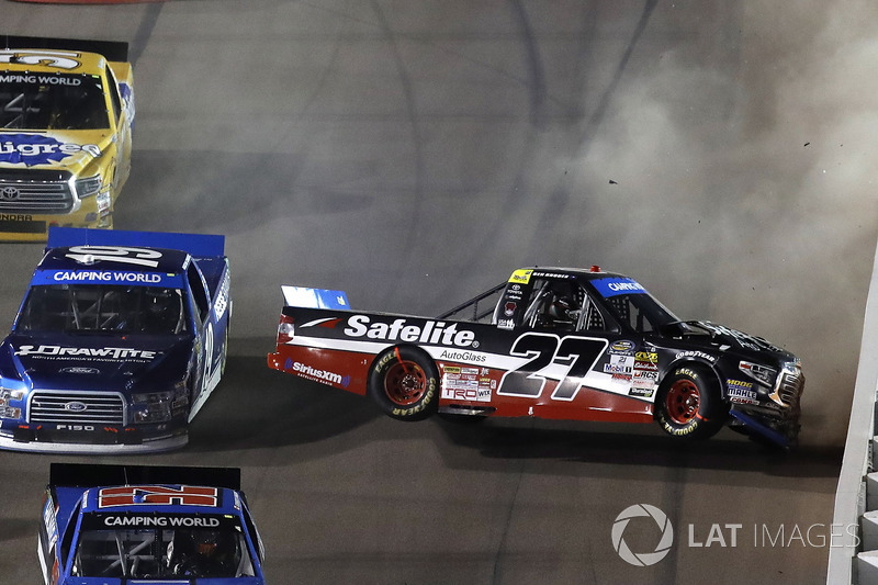 4. Ben Rhodes, ThorSport Racing Toyota, Austin Cindric, Brad Keselowski Racing Ford, crash