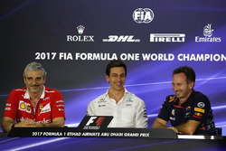 Maurizio Arrivabene, Ferrari Team Principal, Toto Wolff, Mercedes AMG F1 Director of Motorsport and Christian Horner, Red Bull Racing Team Principal in the Press Conference