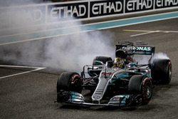 Second place Lewis Hamilton, Mercedes AMG F1, celebrate with doughnuts