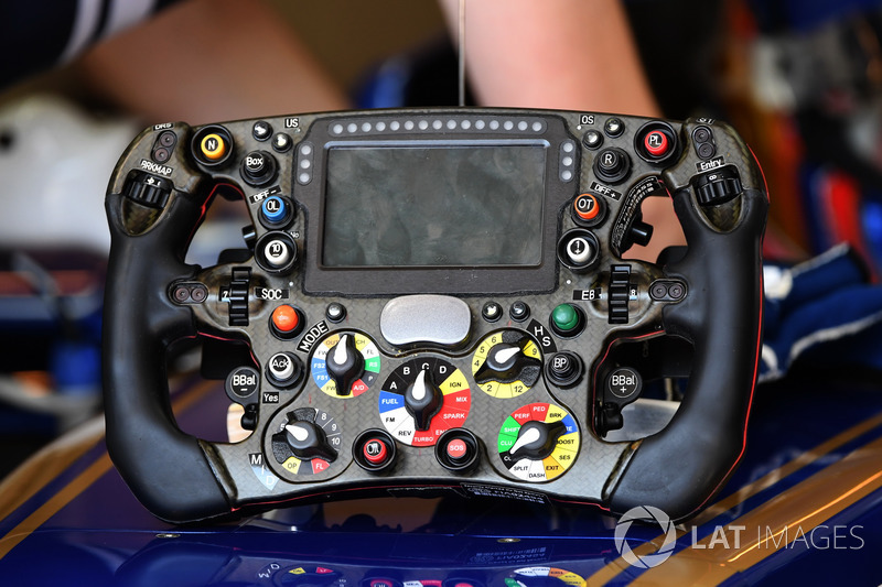 The steering wheel detail of Sauber C36