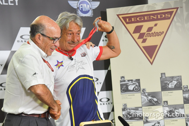 Marco Lucchinelli and Carmelo Ezpeleta, CEO of Dorna Sports