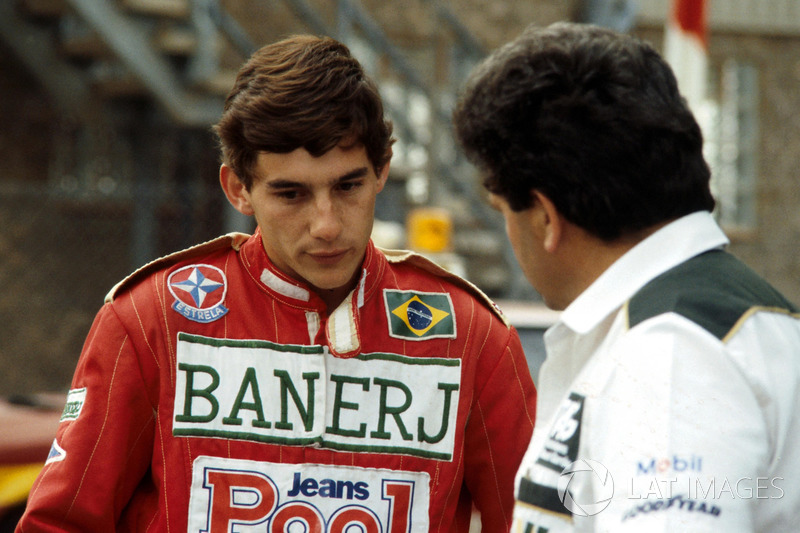 Ayrton Senna, discusses his first run in the Williams FW08C with Allan Challis Team Manager