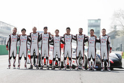 The new Toyota Gazoo Racing Toyota TS050 Hybrid and the drivers: Anthony Davidson, Nicolas Lapierre, Kazuki Nakajima, Mike Conway, Kamui Kobayashi, Yuji Kunimoto, Jose Maria Lopez, Sébastien Buemi, Stéphane Sarrazin