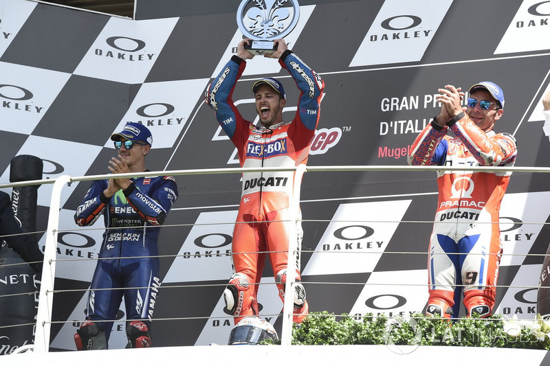 Podium: segundo, Maverick Viñales, Yamaha Factory Racing, ganador, Andrea Dovizioso, Ducati Team, te