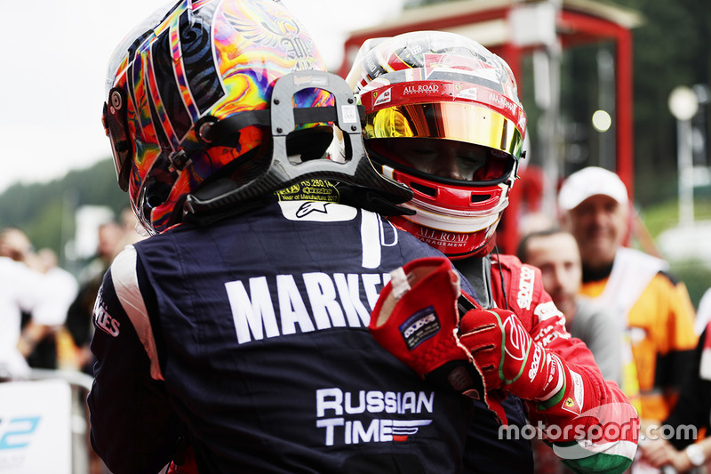 Race winner Charles Leclerc, PREMA Powerteam, second place Artem Markelov, RUSSIAN TIME