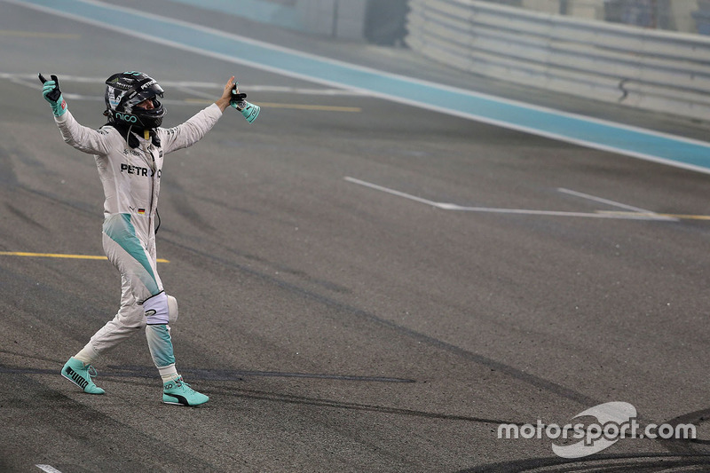 Second place Nico Rosberg, Mercedes AMG F1 celebrates his World Championship at the end of the race