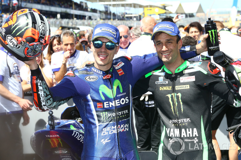 Winner Maverick Viñales, Yamaha Factory Racing, second place Johann Zarco, Monster Yamaha Tech 3