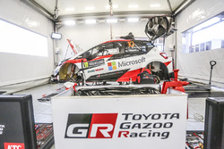 The car of Jari-Matti Latvala, Miikka Anttila, Toyota Yaris WRC, Toyota Racing in the team area