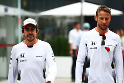 (L to R): Fernando Alonso, McLaren with team mate Jenson Button, McLaren