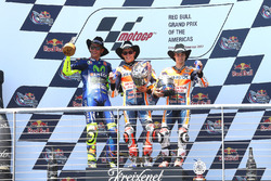 Podium: race winner Marc Marquez, Repsol Honda Team, second place Valentino Rossi, Yamaha Factory Racing, third place Dani Pedrosa, Repsol Honda Team
