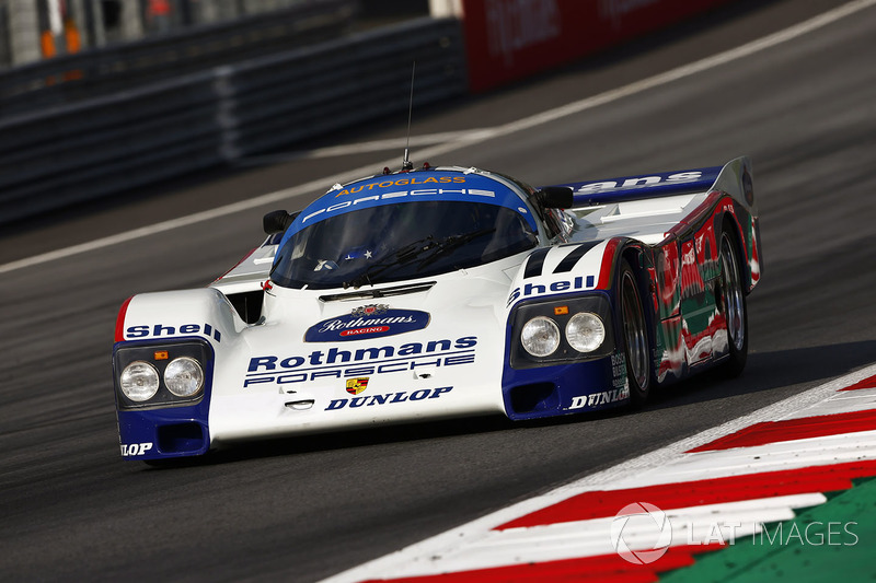 Hans-Joachim Stuck demonstrates a 1986/1987 Porsche 962c