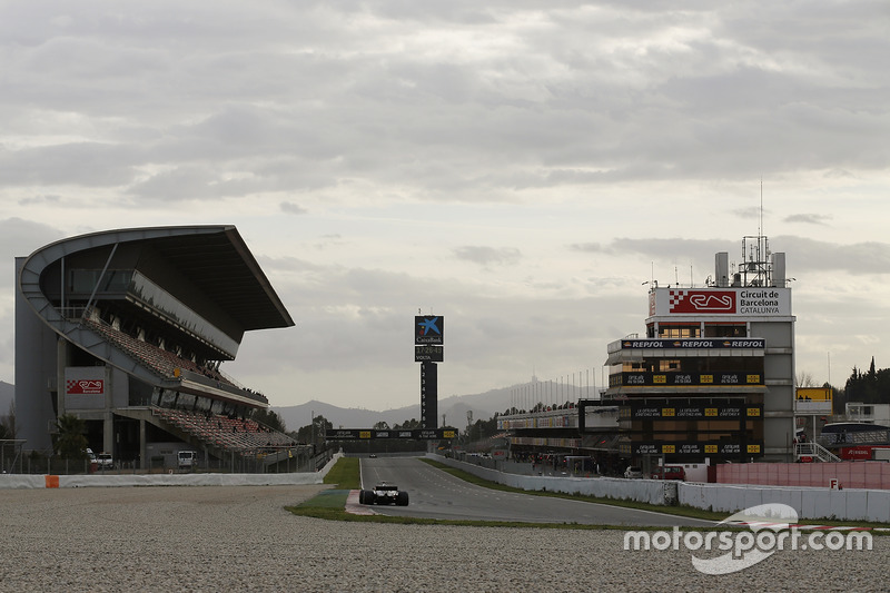 Scenic view of Barcelona's last corner and pit straight grandstand