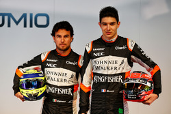 (L to R): Sergio Perez, Sahara Force India F1 with team mate Esteban Ocon, Sahara Force India F1 Tea