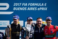 Podium : le vainqueur Sébastien Buemi, Renault e.Dams; le deuxième, Jean-Eric Vergne, Techeetah; le troisième, Lucas di Grassi, ABT Schaeffler Audi Sport