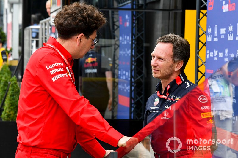 Christian Horner, Team Principal, Red Bull Racing and Mattia Binotto, Team Principal Ferrari 