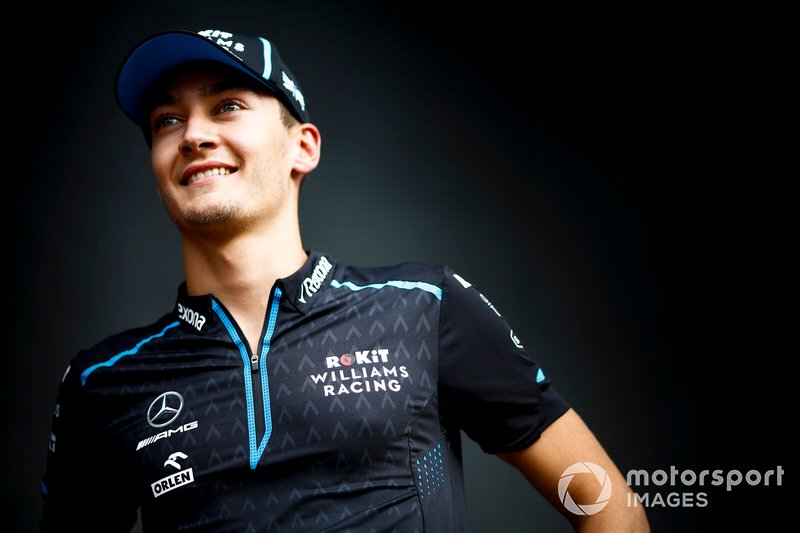 George Russell, Williams Racing on stage in the fan zone