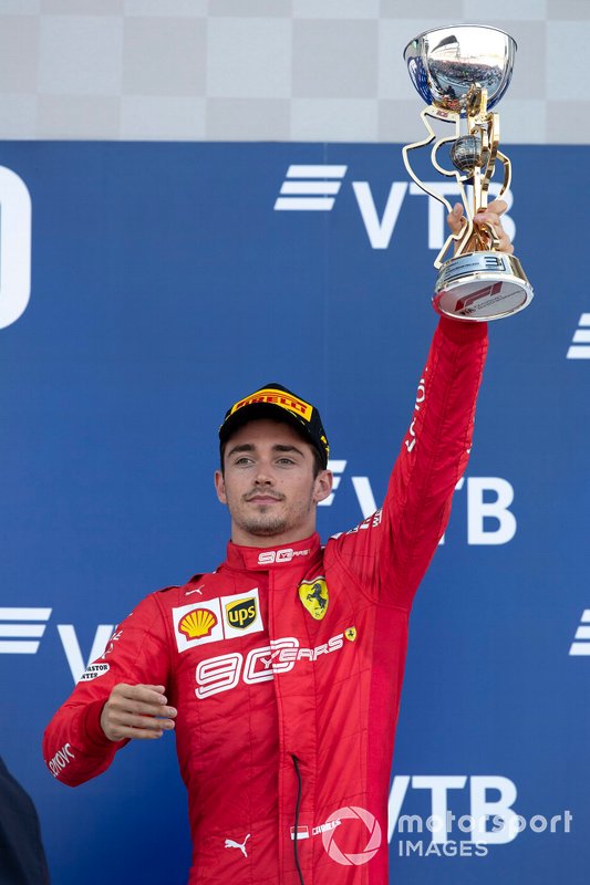 third place Charles Leclerc, Ferrari SF90 celebrates on the podium