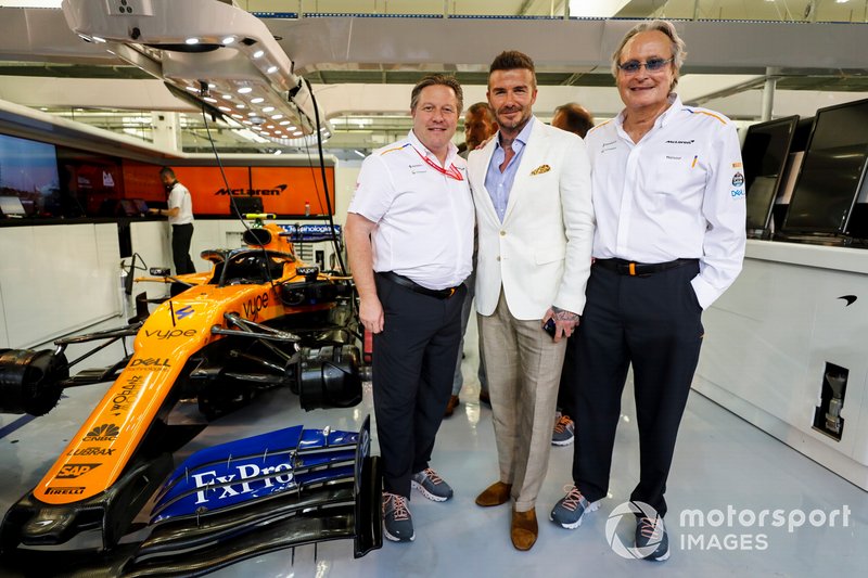 David Beckham with Zak Brown, McLaren Executive Director and Mansour Ojjeh, co-owner, McLaren