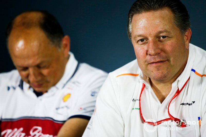 Frederic Vasseur, Team Principal, Alfa Romeo Racing, and Zak Brown, McLaren Executive Director, in the team principals Press Conference
